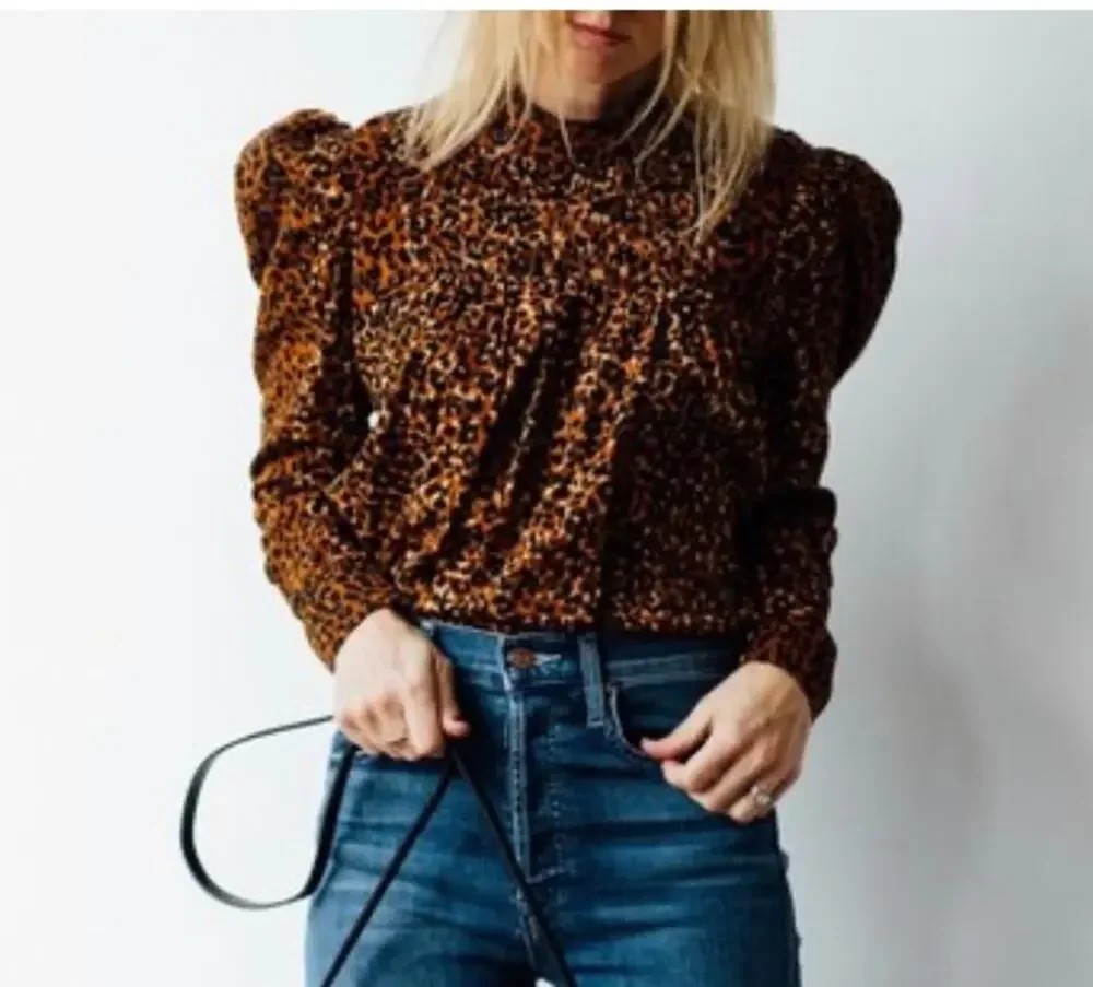 Ulla Johnson Vesna Leopard Print Blouse Brown Black  Long Sleeve Cotton Size 6
